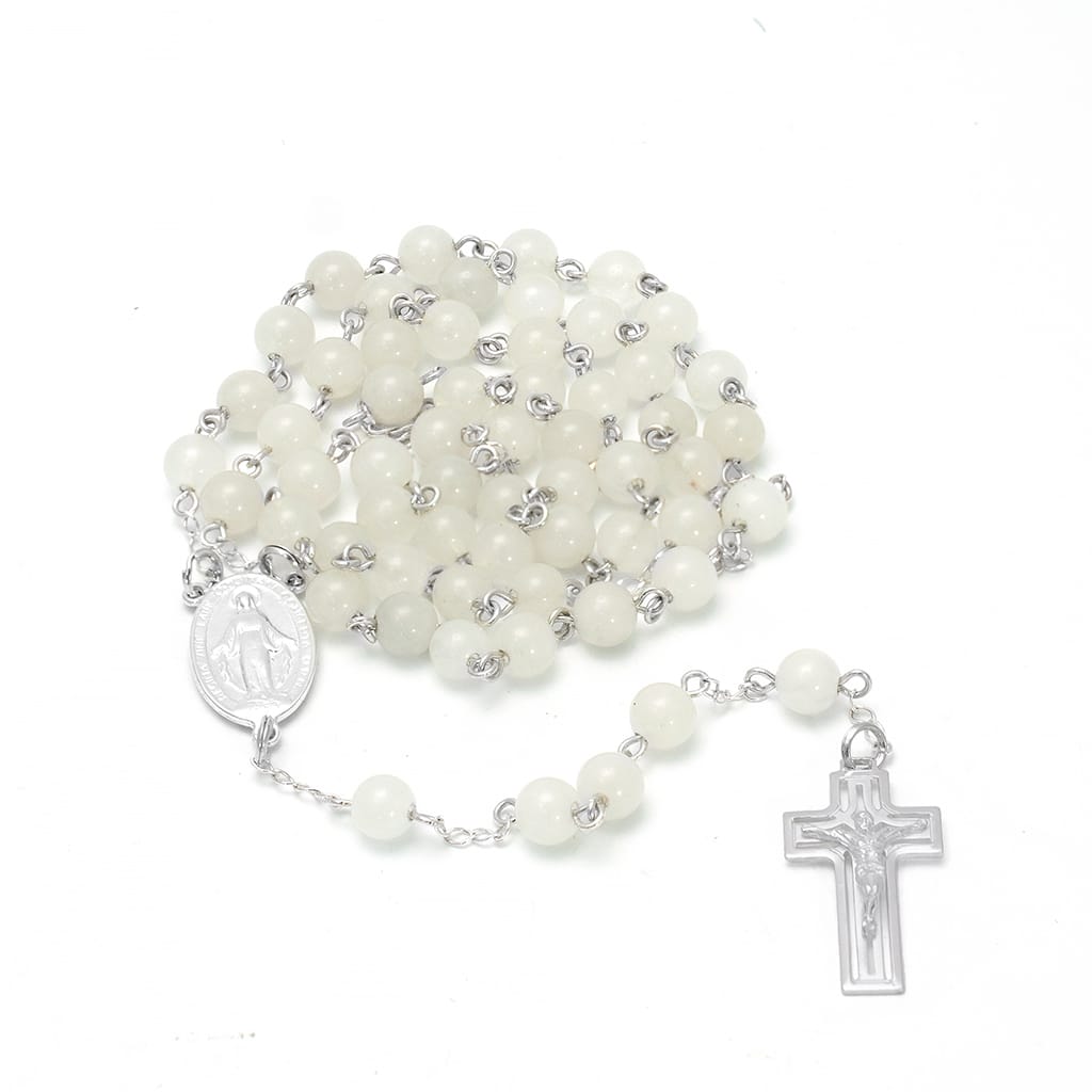 biały różaniec z agatów
