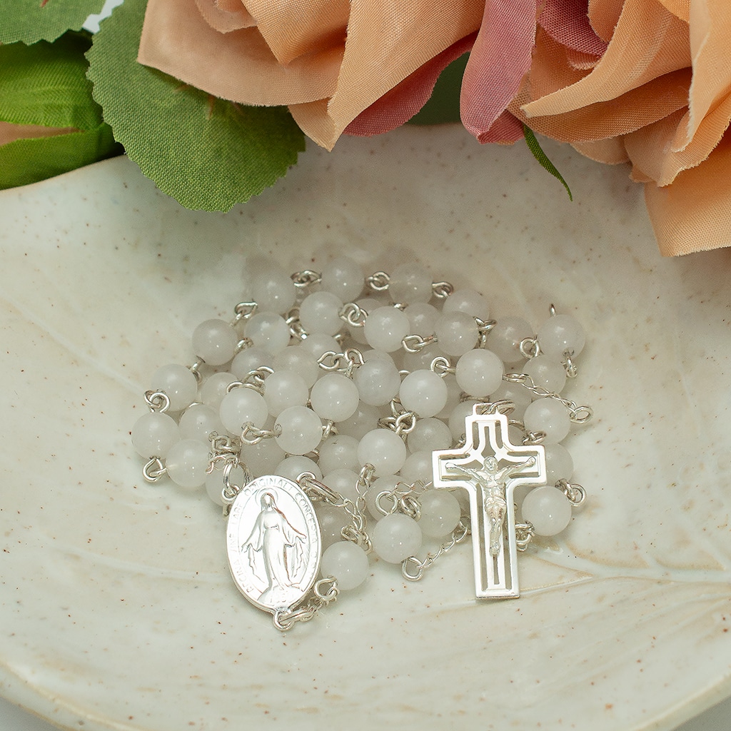 Różaniec biały agat / srebro 925 / ELOKWENCJA - obrazek 4
