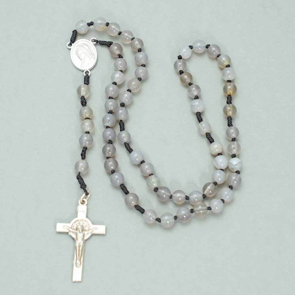 szary różaniec męski z kamieni półszlachetnych agatów