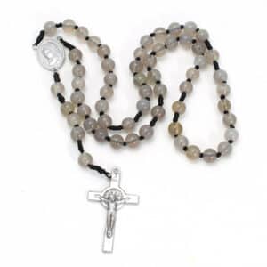 szary różaniec męski z kamieni półszlachetnych agatów
