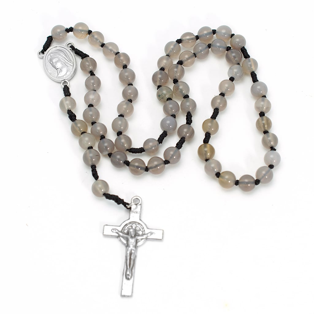 szary różaniec męski z kamieni półszlachetnych agatów