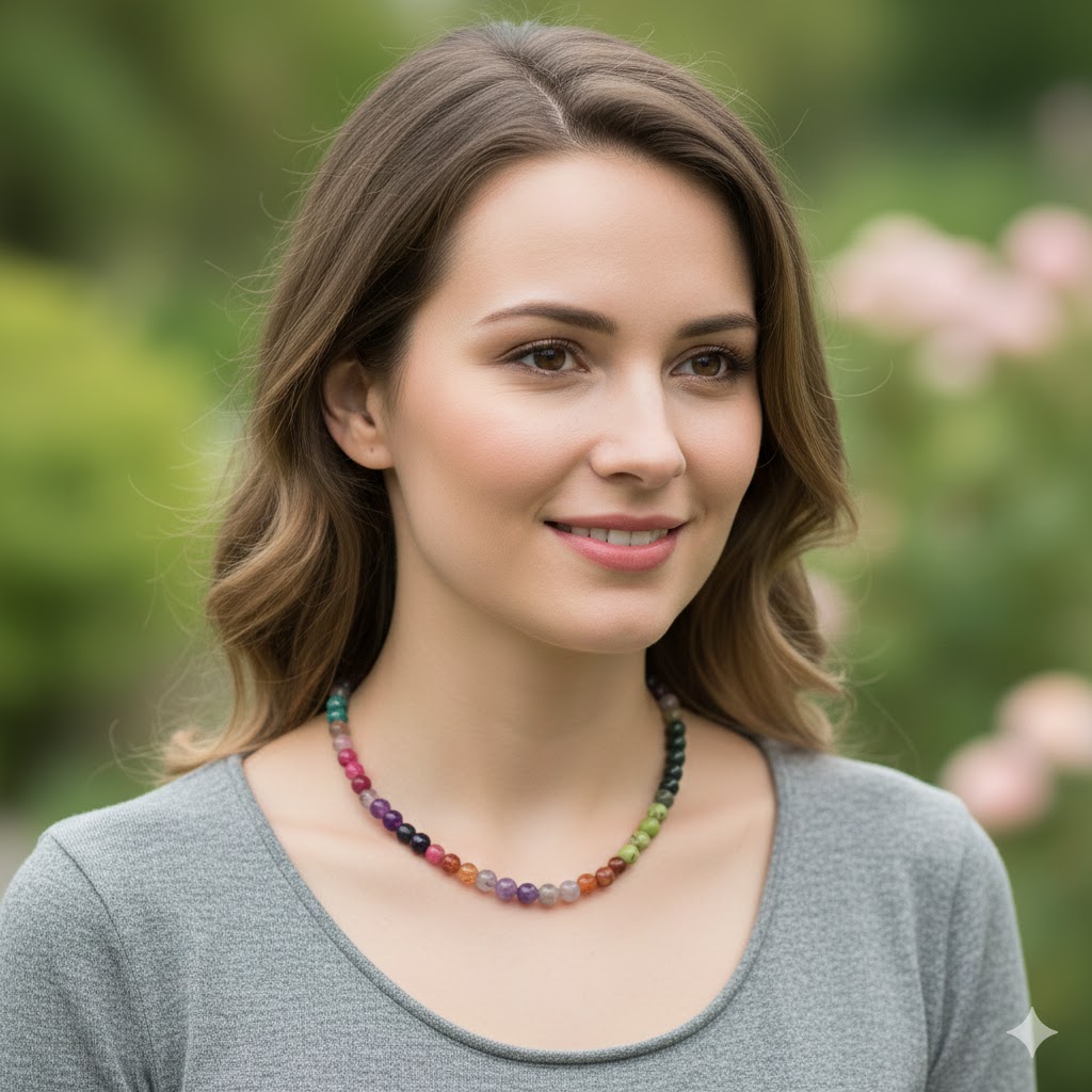 Naszyjnik UZDROWIENIE / Św. Hildegarda / chryzopraz, szafir, szmaragd, onyks, agat / SREBRO 925 - obrazek 3