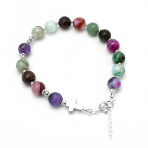 bransoletka różańcowa z agatów i srebra