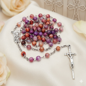 różaniec z fioletowego agatu