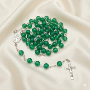 zielony różaniec ze srebra i agatu naturalnego