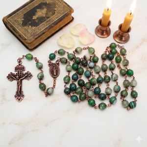 różaniec z zielonego agatu