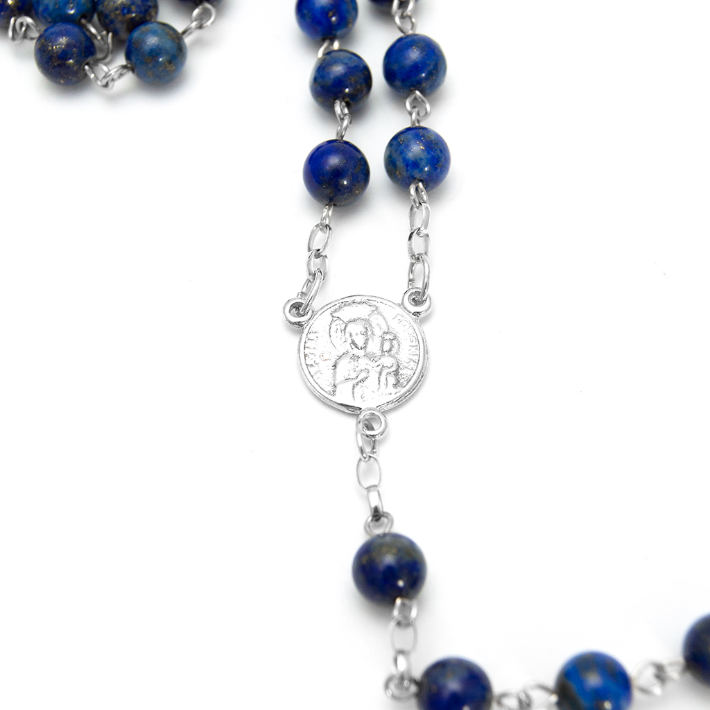 Męski różaniec | różaniec komunijny dla chłopca | LAPIS LAZULI 6mm | srebro 925 | RĘKODZIEŁO - obrazek 4