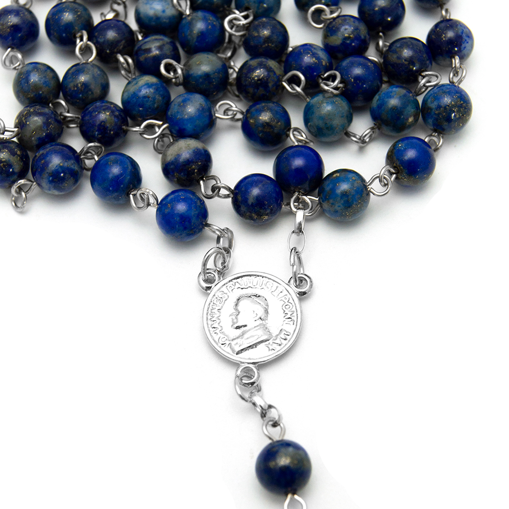 Męski różaniec | różaniec komunijny dla chłopca | LAPIS LAZULI 6mm | srebro 925 | RĘKODZIEŁO - obrazek 3