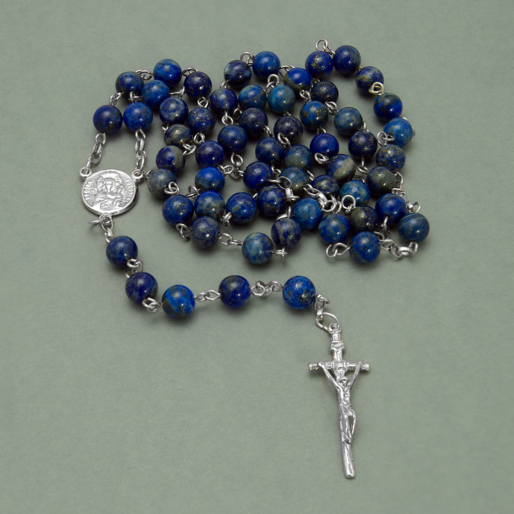 Męski różaniec | różaniec komunijny dla chłopca | LAPIS LAZULI 6mm | srebro 925 | RĘKODZIEŁO - obrazek 5