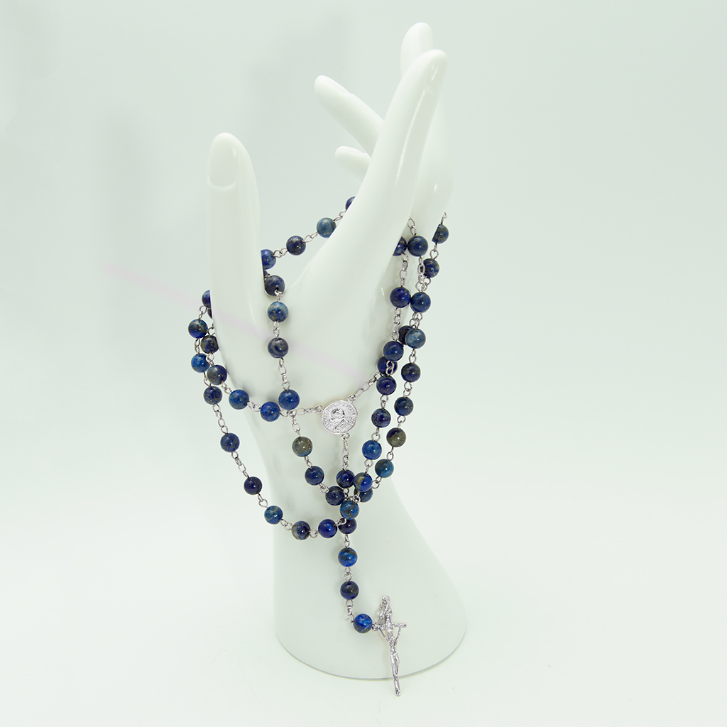 Męski różaniec | różaniec komunijny dla chłopca | LAPIS LAZULI 6mm | srebro 925 | RĘKODZIEŁO - obrazek 6